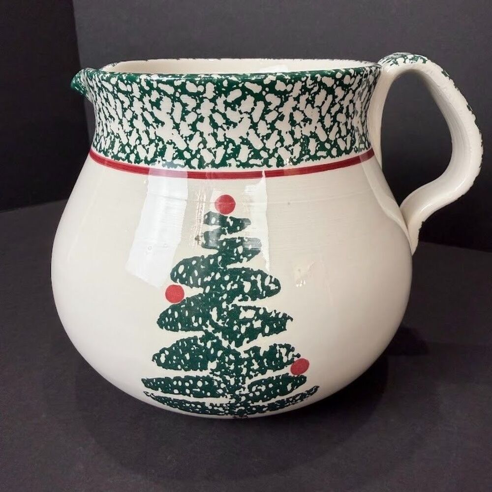 Vintage Furio by La Primula Italy Spongeware Christmas Tree 64 Ounce Pitcher